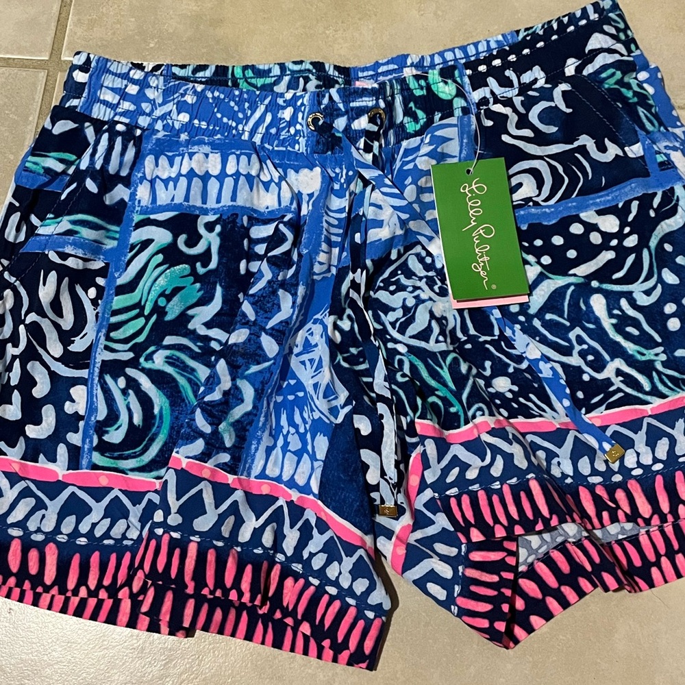 Lilly Pulitzer Blue and Pink Bermuda Shorts Vibrant Pattern